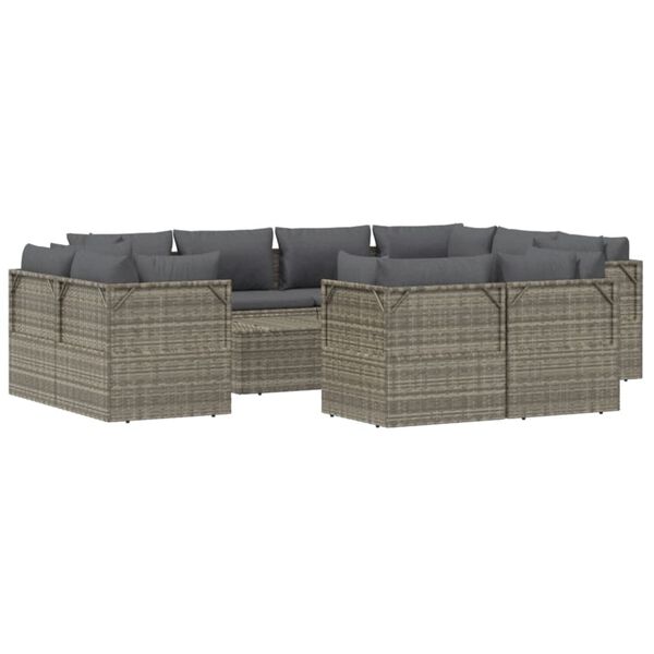 vidaXL Set Divani da Giardino 12 pz con Cuscini in Polyrattan Grigio