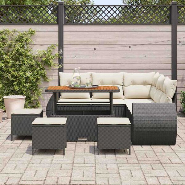 vidaXL Set Divano da Giardino 9 pcs Nero polyrattan
