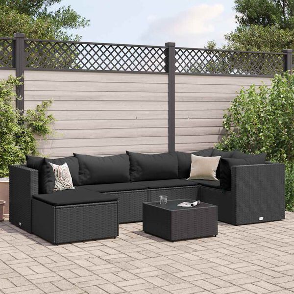 vidaXL Set Salotto da Giardino con Cuscini 7pz Nero Polyrattan