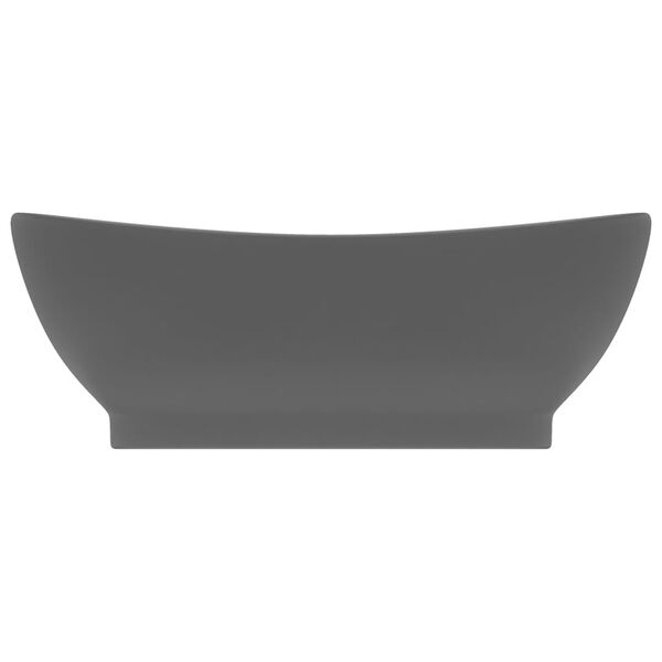 vidaXL Lavabo Troppopieno Ovale Grigio Scuro Opaco 58,5x39cm Ceramica