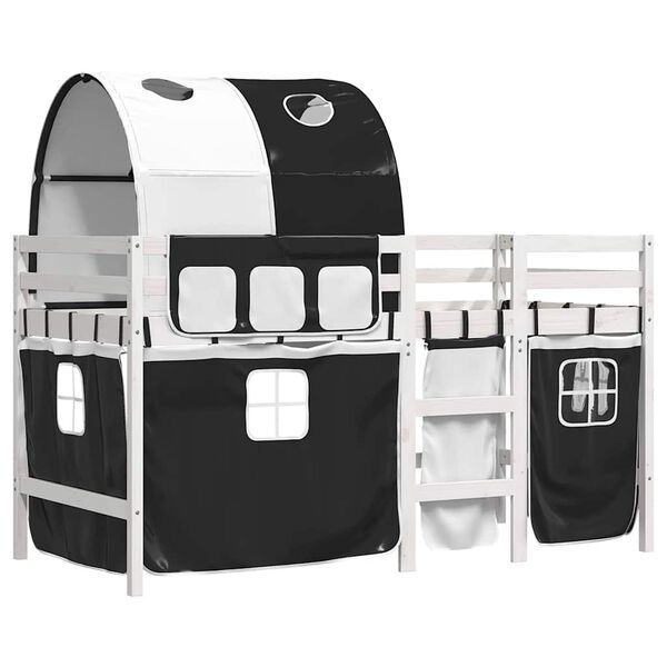 vidaXL Letto a Soppalco con Tunnel Bambini Bianco e Nero 90x190cm Pino