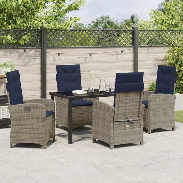 vidaXL Set da Pranzo per Giardino con cuscino 5 pcs Grigio polyrattan