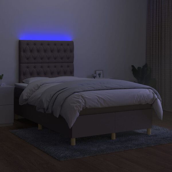 vidaXL Letto a Molle con Materasso e LED Tortora 120x200cm in Tessuto