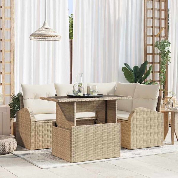 vidaXL Set Divano da Giardino con cuscino 5 pcs Beige polyrattan