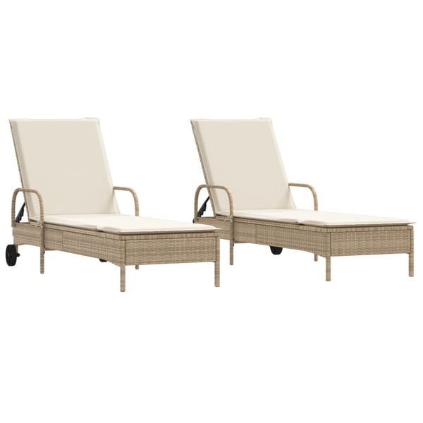 vidaXL Lettini Prendisole 2 pz con Cuscini Beige in Polyrattan
