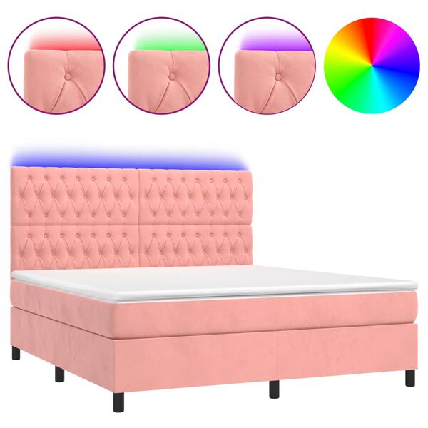 vidaXL Letto a Molle con Materasso e LED Rosa 160x200 cm in Velluto