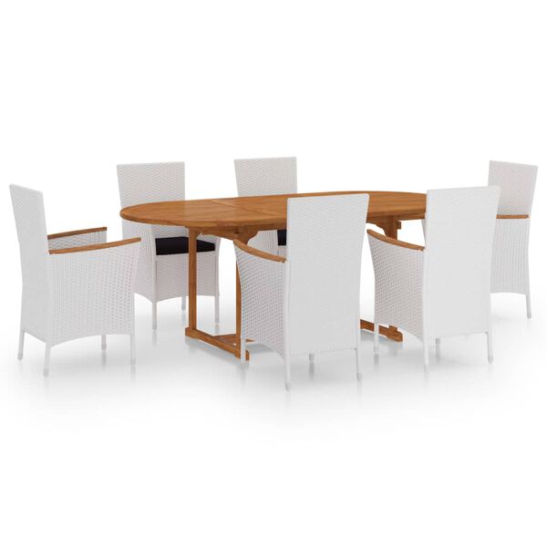 vidaXL Set Mobili da Pranzo per Giardino 7 pz in Polyrattan Bianco