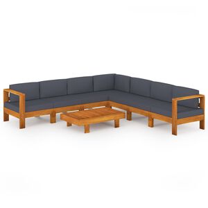 vidaXL Set Divani Giardino 8 Posti Cuscini Grigi Scuro Massello Acacia