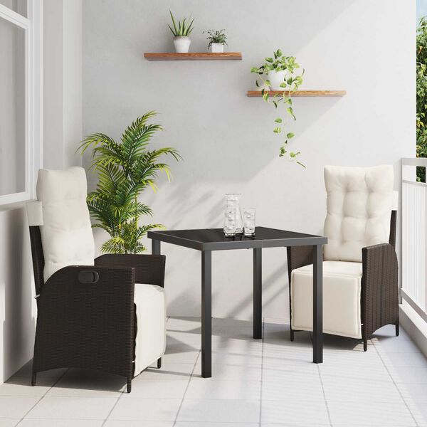 vidaXL Set da Pranzo per Giardino con cuscino 3 pcs Marrone polyrattan