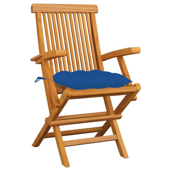 vidaXL Sedie da Giardino con Cuscini Blu 6 pz Legno Massello di Teak