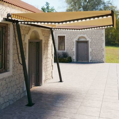 vidaXL Tenda da Sole Retrattile Manuale con LED 4x3 m Gialla e Bianca