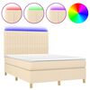 vidaXL Letto a Molle con Materasso e LED Crema 140x200 cm in Tessuto