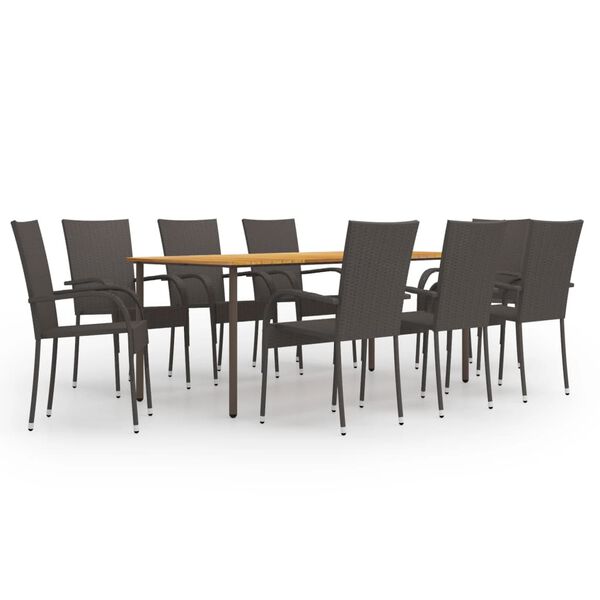 vidaXL Set Mobili da Pranzo Giardino 9 pz in Polyrattan Grigio