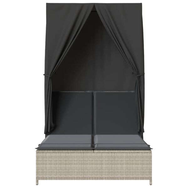 vidaXL Lettino Prendisole Tetto e Tende Grigio Chiaro in Polyrattan