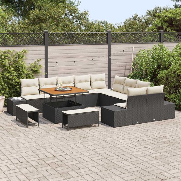 vidaXL Set Divano da Giardino con cuscino 13 pcs Nero Poly Rattan