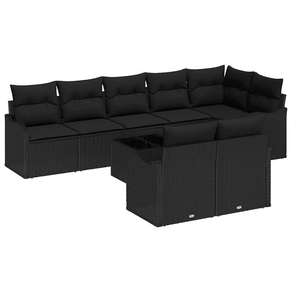 vidaXL Set Divano da Giardino 9 pcs Nero polyrattan