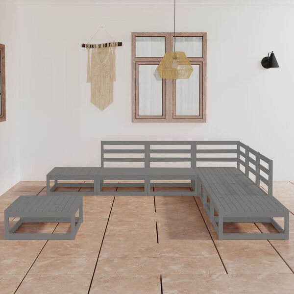 vidaXL Set Divani da Giardino 8 pz Grigio in Legno Massello di Pino