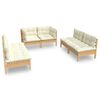 vidaXL Set Divani da Giardino 6 pz con Cuscini Crema in Massello di Pino