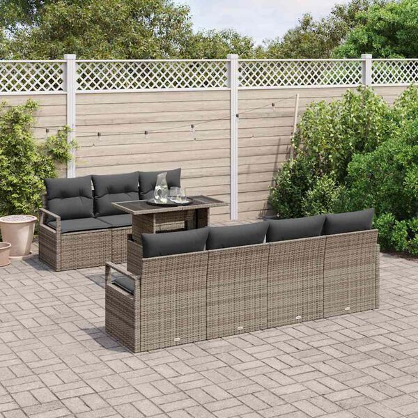vidaXL Set Divano da Giardino con cuscino 8 pcs Grigio Poly Rattan
