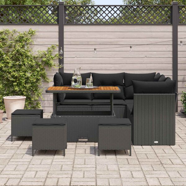 vidaXL Set Divano da Giardino 9 pcs Nero polyrattan