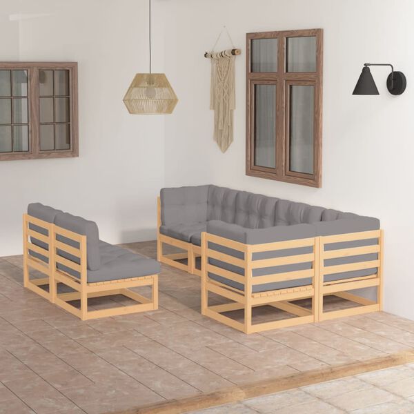 vidaXL Set Salotto Giardino 7 pz Cuscini Antracite Legno Massello Pino