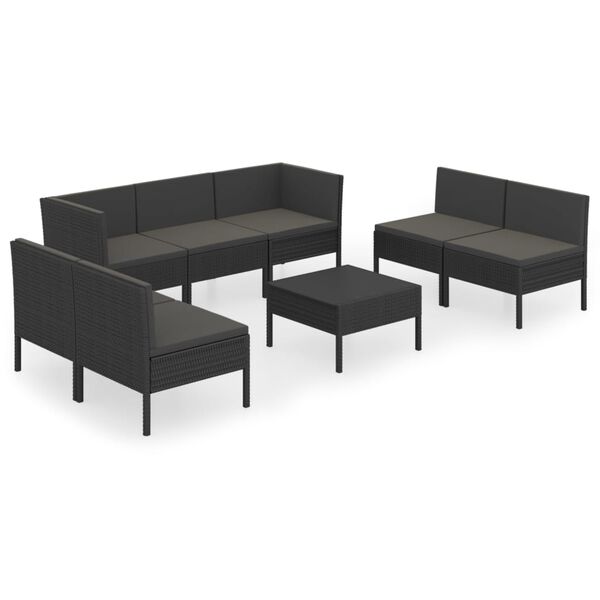 vidaXL Set Divani da Giardino 8 pz con Cuscini in Polyrattan Nero