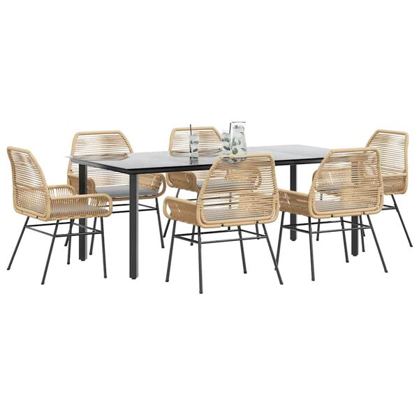 vidaXL Set Pranzo da Giardino 7pz con Cuscini Marrone Polyrattan Vetro
