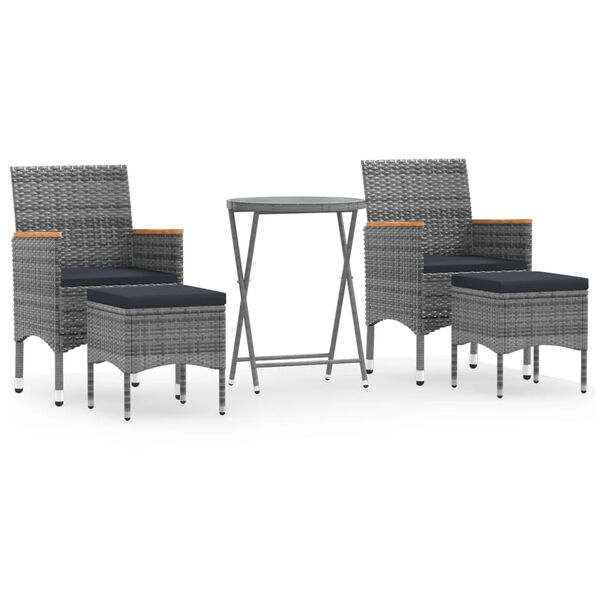 vidaXL Set Bistrot da Giardino 5pz Polyrattan e Vetro Temperato Grigio