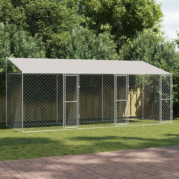 vidaXL Gabbia per cani Argento 600 x 200 x 256 cm Acciaio zincato