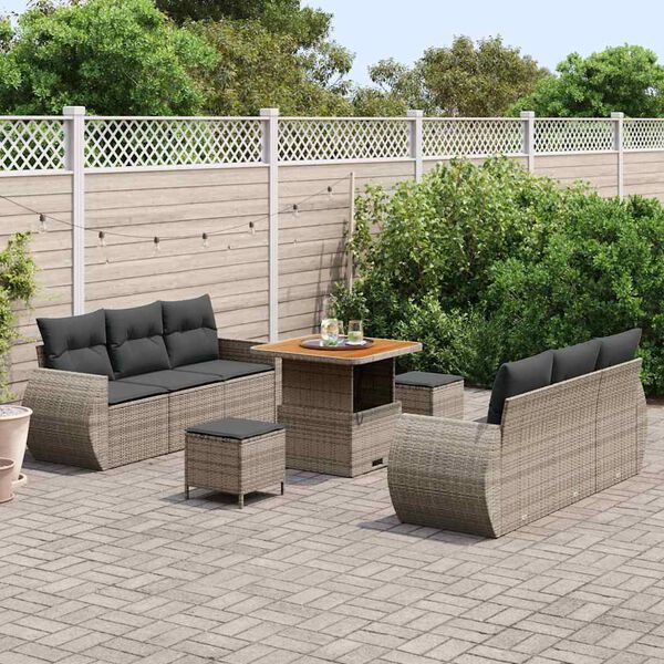 vidaXL Set Divano da Giardino con cuscino 9 pcs Grigio polyrattan