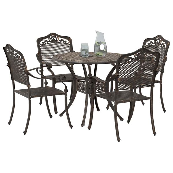vidaXL Set da Pranzo per Giardino 5 pcs Bronzo Alluminio