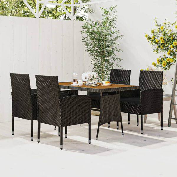 vidaXL Set da Pranzo per Esterni 5 pz in Polyrattan Nero