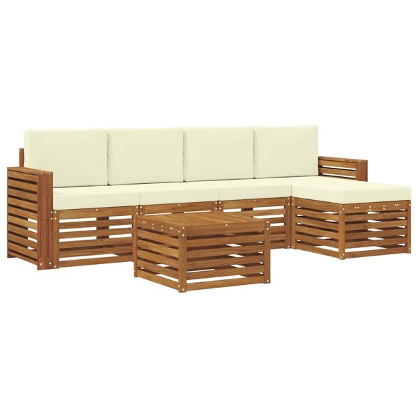 vidaXL Set divani 6 pcs Naturale e Crema Legno di Acacia Massello