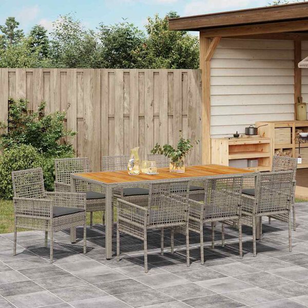 vidaXL Set da Pranzo per Giardino 9 pcs Grigio polyrattan