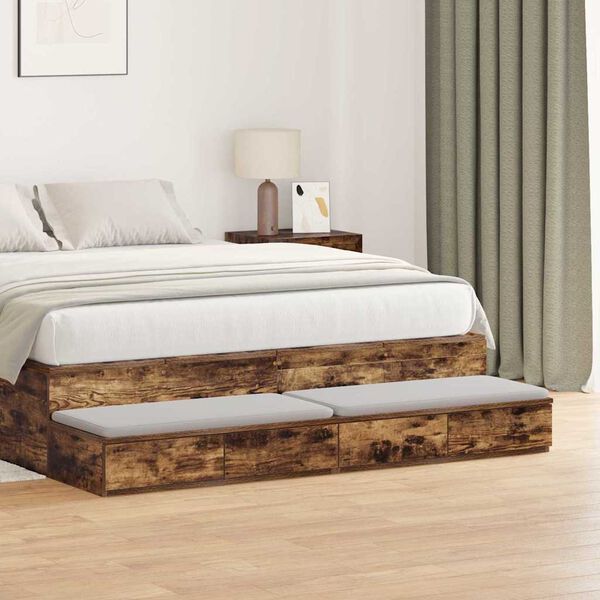 vidaXL Cassetti per letto Rovere fum&eacute; 140 x 36,5 x 16,5 cm