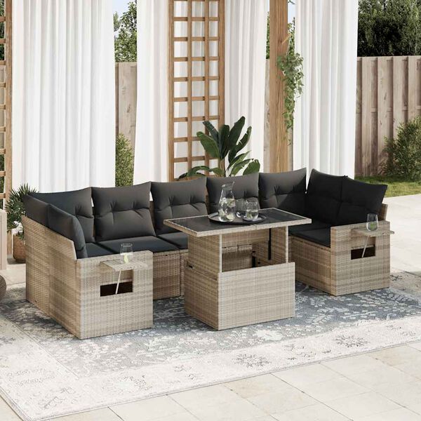 vidaXL Set Divano da Giardino 8pz con Cuscini Grigio Chiaro Polyrattan