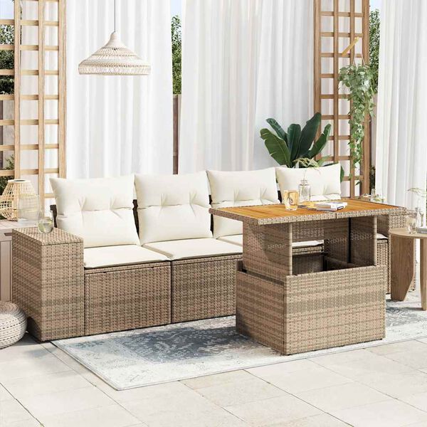 vidaXL Set Divano da Giardino 5 pz con Cuscini Beige in Polyrattan