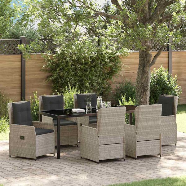 vidaXL Set da Pranzo per Giardino 7 pcs Grigio chiaro polyrattan