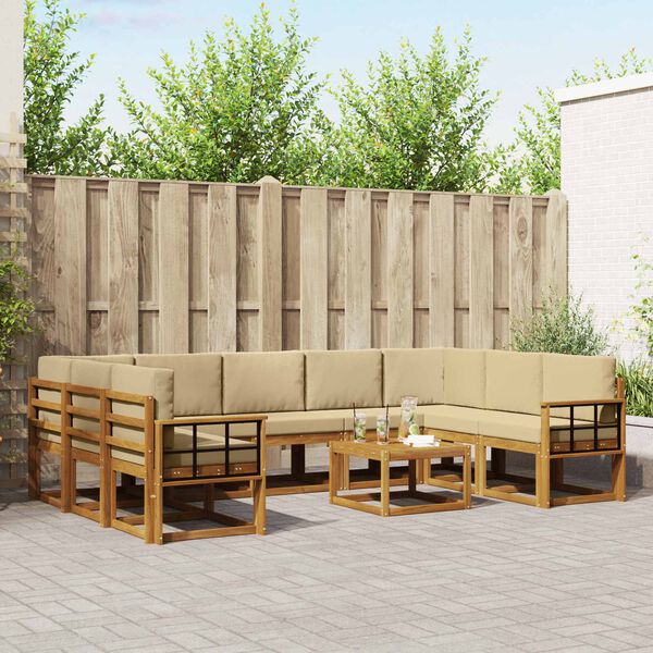vidaXL Set di divani da esterno con cuscino 10 pcs Naturale e Beige