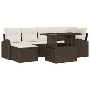 vidaXL Set Divano da Giardino 7 pz Marrone e Crema polyrattan