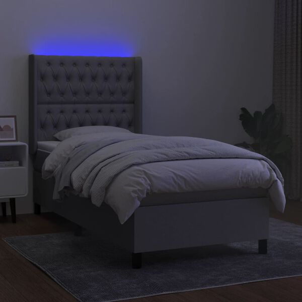 vidaXL Letto a Molle Materasso e LED Grigio Chiaro 100x200 cm Tessuto