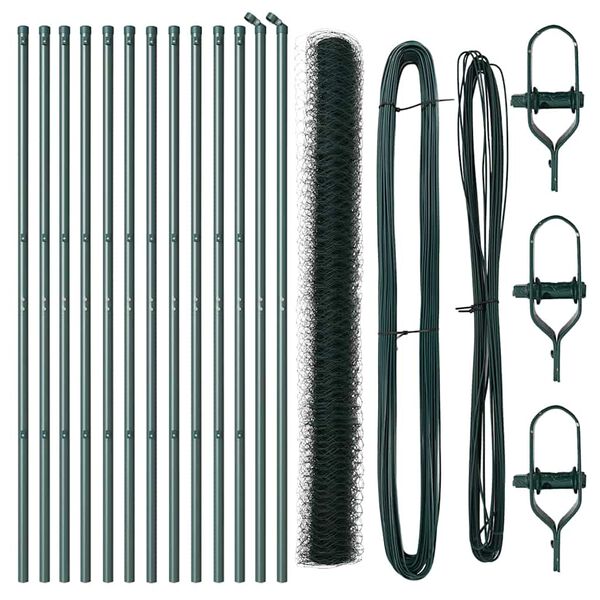 vidaXL Recinzione con pali. Verde 1.6 x 25 m Acciaio rivestito in PVC