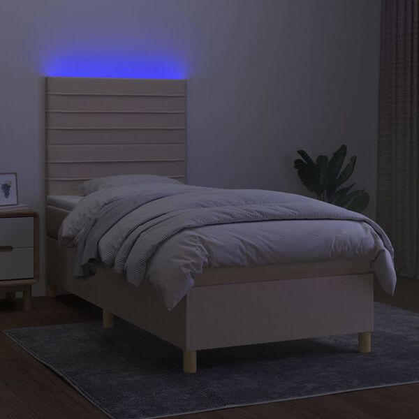 vidaXL Letto a Molle con Materasso e LED Crema 80x200 cm in Tessuto