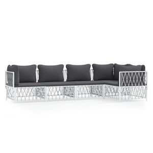 vidaXL Set Salotto da Giardino 5 pz con Cuscini in Acciaio Bianco