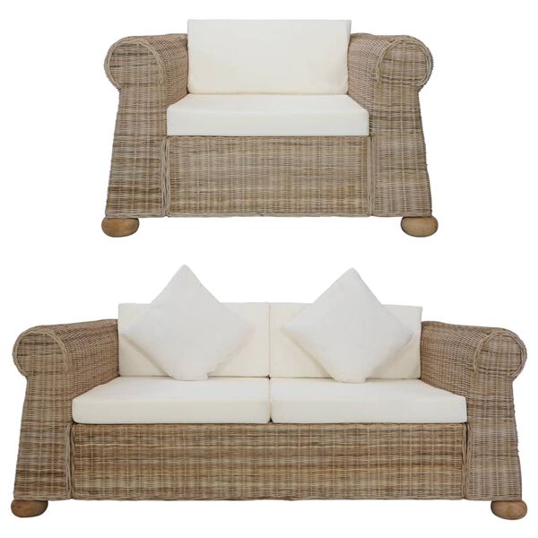 vidaXL Set di Divani 2 pz con Cuscini in Rattan Naturale