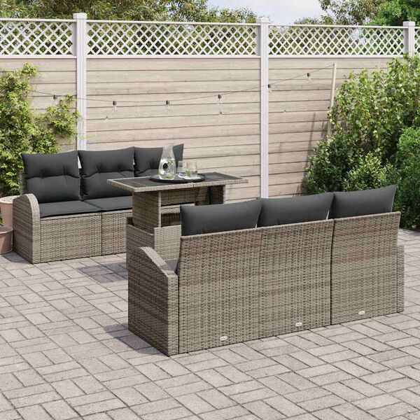 vidaXL Set Divano da Giardino con cuscino 7 pcs Grigio Poly Rattan