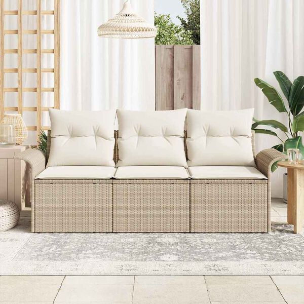 vidaXL Set Divano da Giardino con cuscino 3 pcs Beige Poly Rattan