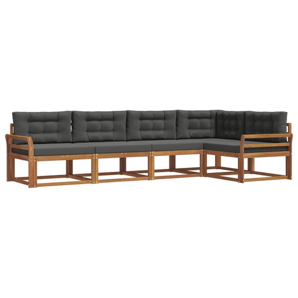 vidaXL Set di divani da esterno con cuscino 5 pcs Naturale e Antracite