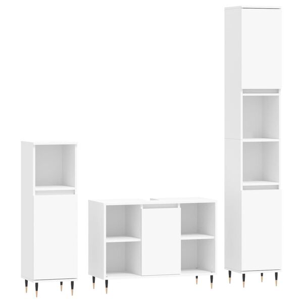 vidaXL Set Mobili da Bagno 3 pz Bianco in Legno Multistrato