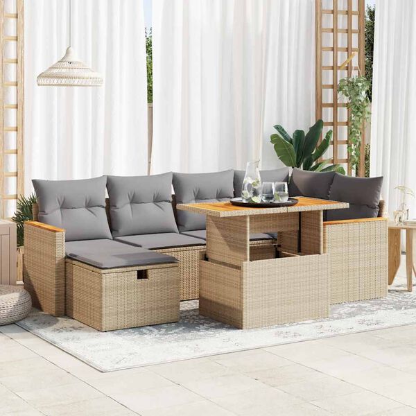 vidaXL Set Divano da Giardino 8 pz con Cuscini Beige in Polyrattan